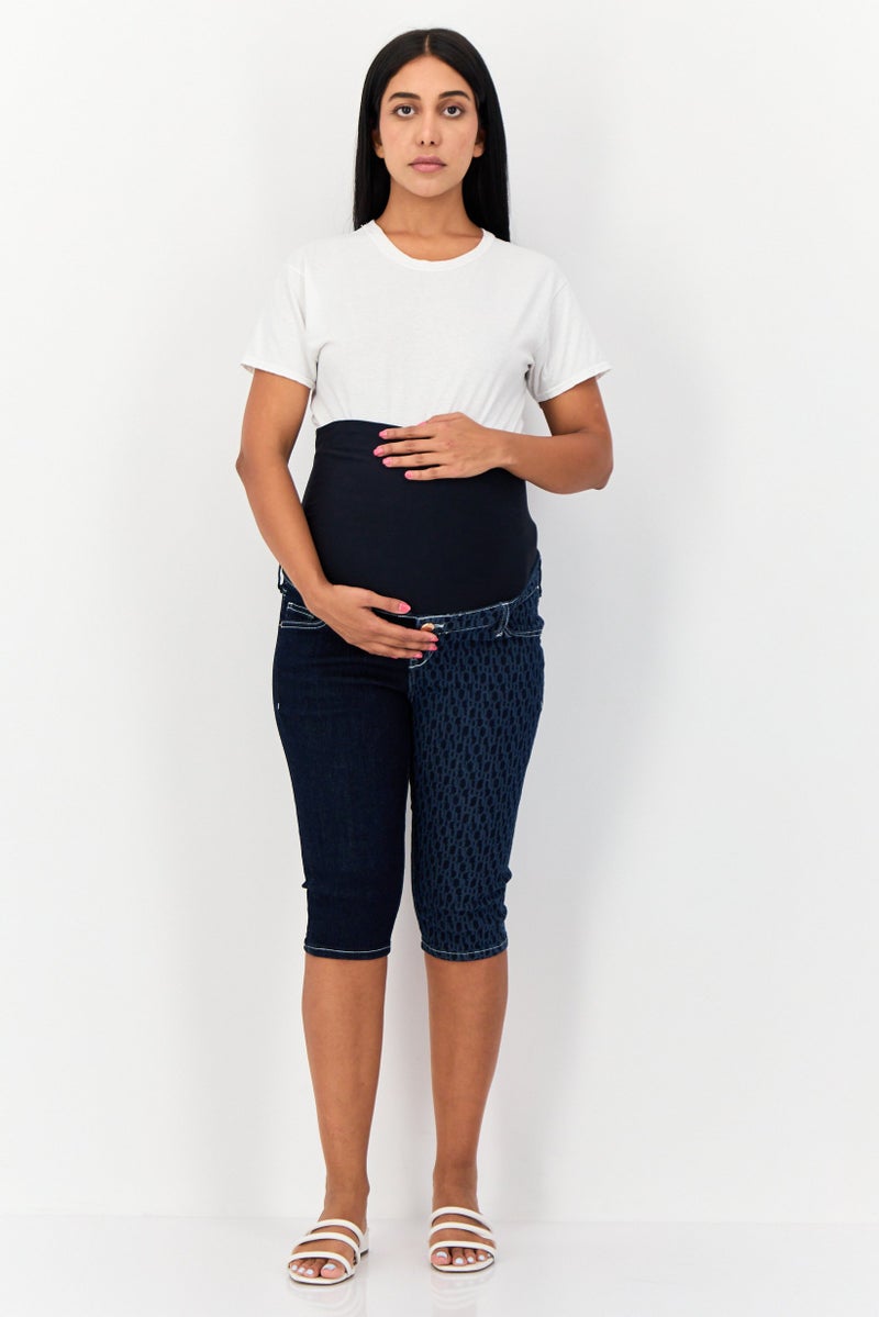 RIVER ISLAND Maternity Printed Denim Shorts, Dark Navy - Image 3