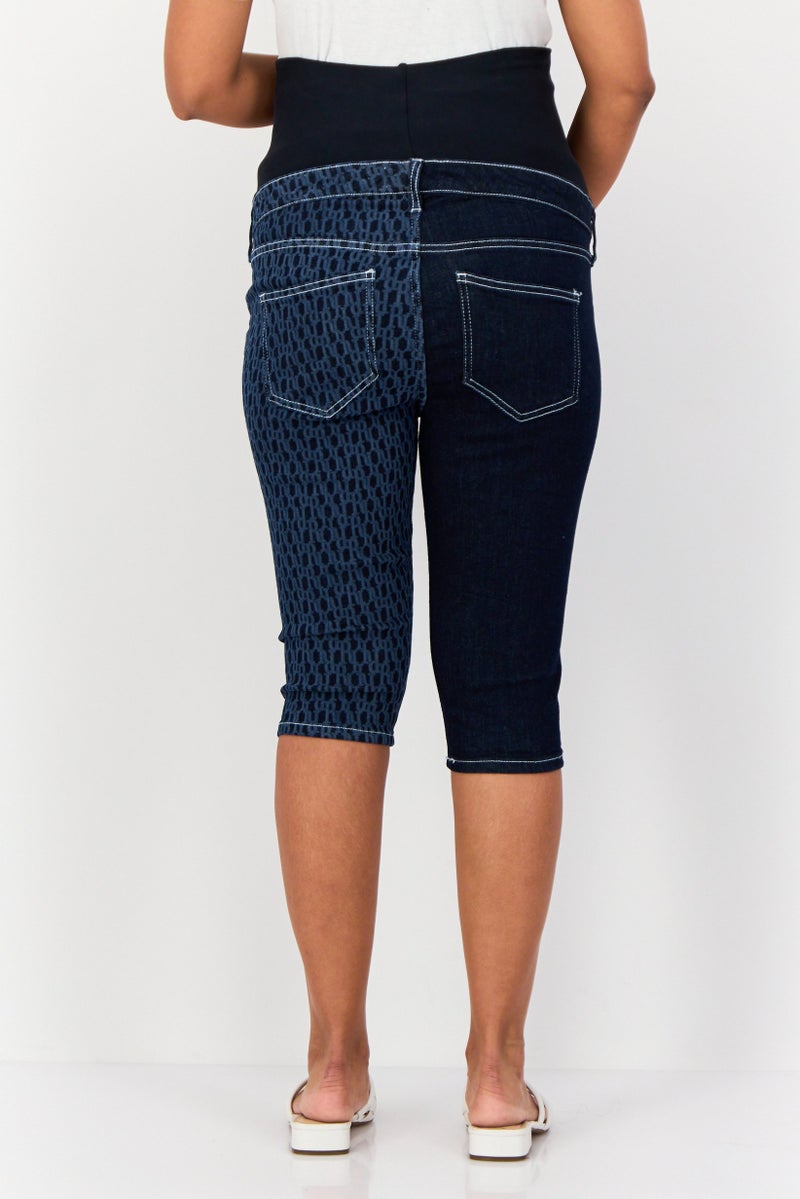 RIVER ISLAND Maternity Printed Denim Shorts, Dark Navy - Image 4