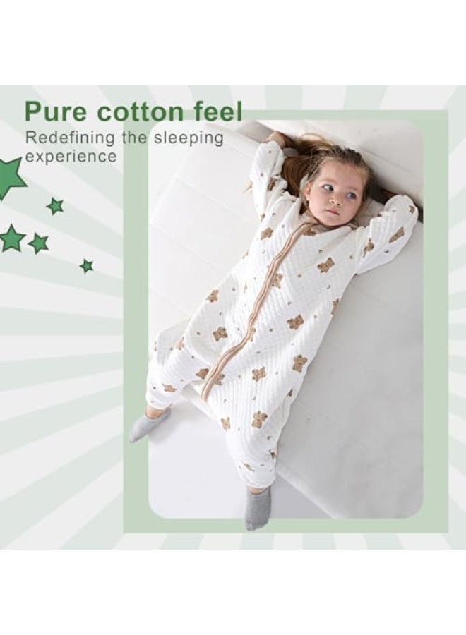 100% organic cotton and muslin sleeping bag in a portable design for unisex children, double zip and long sleeves, wearable baby blanket  - Image 3
