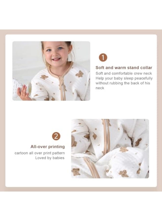 100% organic cotton and muslin sleeping bag in a portable design for unisex children, double zip and long sleeves, wearable baby blanket  - Image 2