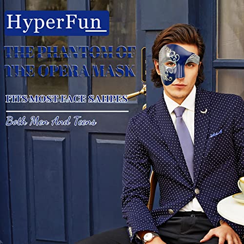 HyperFun Mens Masquerade Mask Phantom of The Opera Half Face Mask with Bowtie, Vintage Venetian Masks for Halloween Costume Party (Blue Knight) - Image 4