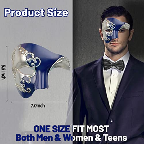 HyperFun Mens Masquerade Mask Phantom of The Opera Half Face Mask with Bowtie, Vintage Venetian Masks for Halloween Costume Party (Blue Knight) - Image 2