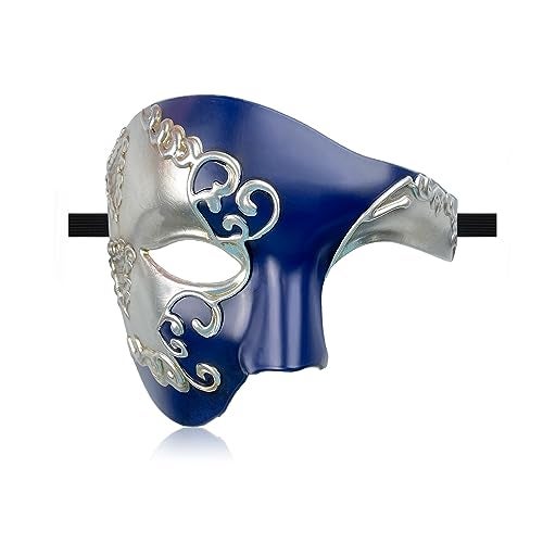 HyperFun Mens Masquerade Mask Phantom of The Opera Half Face Mask with Bowtie, Vintage Venetian Masks for Halloween Costume Party (Blue Knight) - Image 1