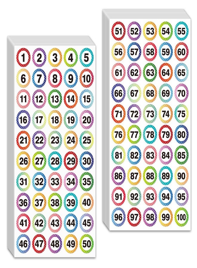 Yeachlaing 1 Inch Number Sticker, Waterproof Round Consecutive Number Stickers 1-100, Colorful Stars Small Number Sticker Vinyl Decals for Office, Classroom, Storage, Inventory, Indoor, Outdoor - Image 1