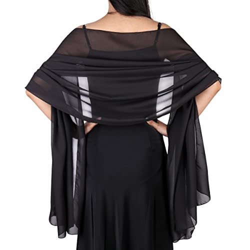 Ladiery Black Shawl Wraps for Women Evening Dresses, Chiffon Elegant Soft Sheer Shawls for formal dressy Bride Wedding - Image 1