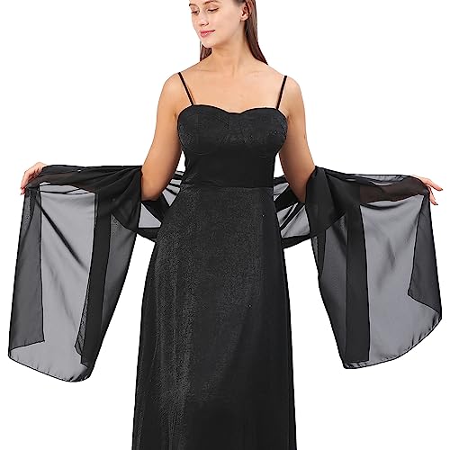 Ladiery Black Shawl Wraps for Women Evening Dresses, Chiffon Elegant Soft Sheer Shawls for formal dressy Bride Wedding - Image 2