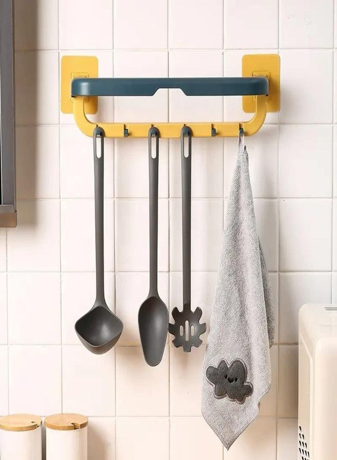 LUCKYMORDEN Wall Mounted Folding Double Towel Bar with Self Adhesive with 2 Stickers(ABS Plastic, Grey & White) - Image 4