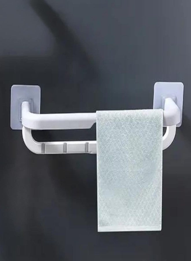 LUCKYMORDEN Wall Mounted Folding Double Towel Bar with Self Adhesive with 2 Stickers(ABS Plastic, Grey & White) - Image 1