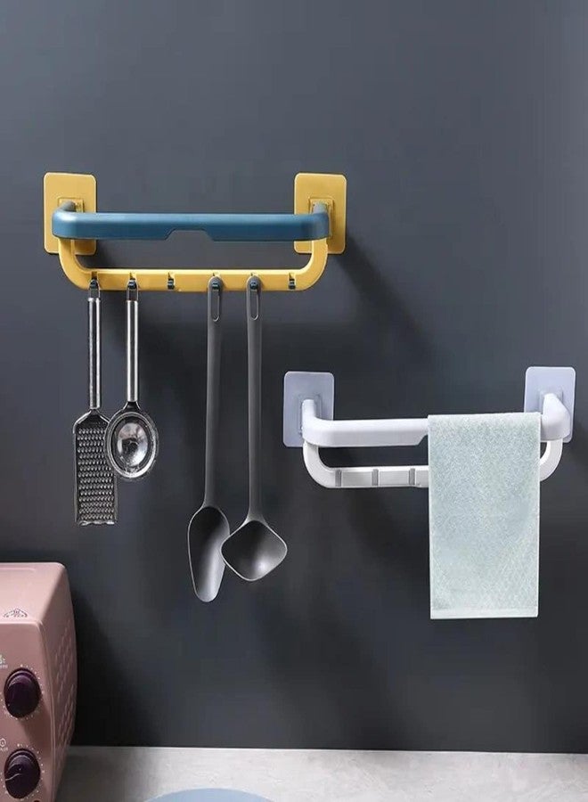 LUCKYMORDEN Wall Mounted Folding Double Towel Bar with Self Adhesive with 2 Stickers(ABS Plastic, Grey & White) - Image 3