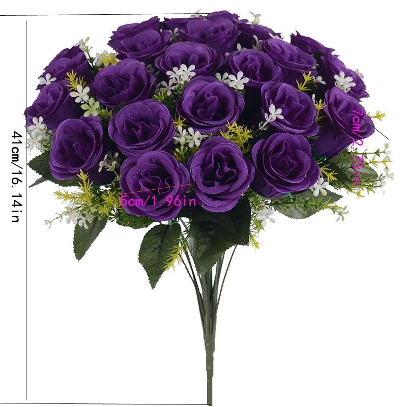 Bluejw Handmade 24-Head Silk Rose Bouquet with Dried Plants - Thanksgiving Valentine's Day Christmas Home Decor Wedding Aisle Runner - Image 2