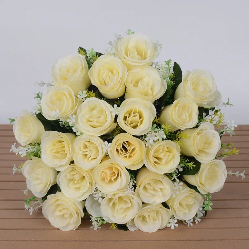 Bluejw Handmade 24-Head Silk Rose Bouquet with Dried Plants - Thanksgiving Valentine's Day Christmas Home Decor Wedding Aisle Runner - Image 1