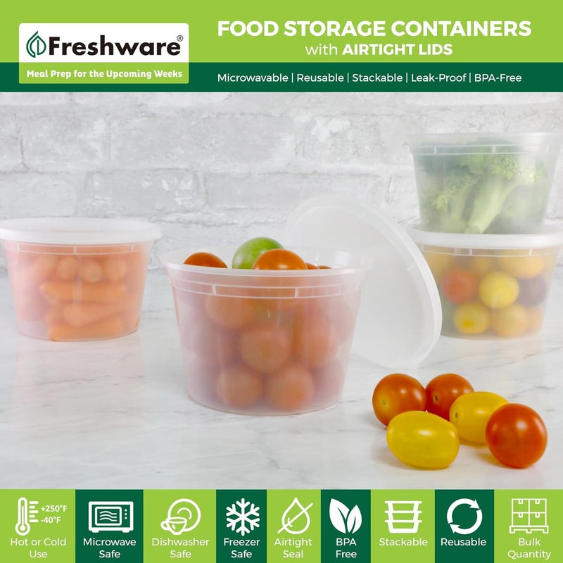 Freshware Food Storage Containers 50 Set 16 oz Plastic Deli Containers with Lids Slime Soup Meal Prep Containers BPA Free Stackable Leakproof MicrowaveDishwasherFreezer Safe - Image 3