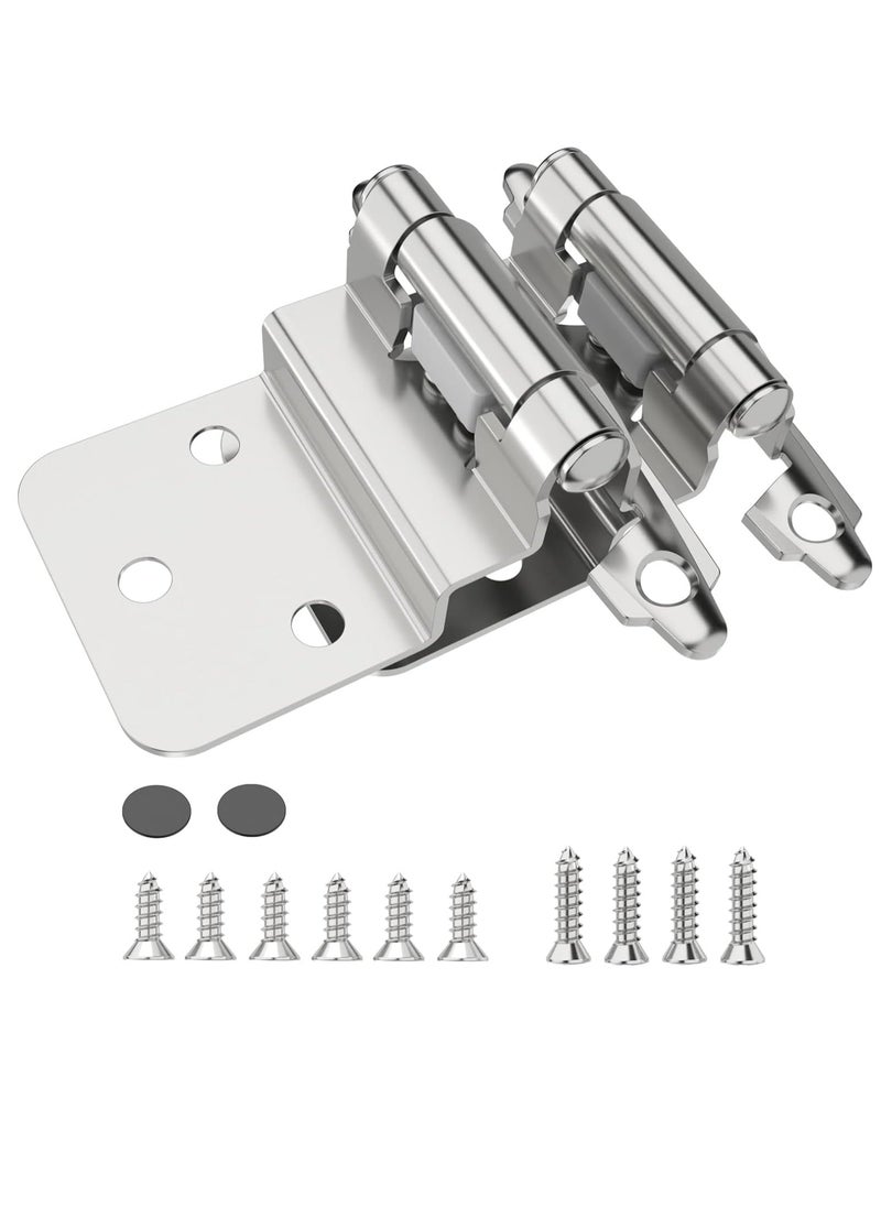 General - 3/8 Inch Inset Cabinet Hinges, 2 Pack Self Closing Flush Face Mount Hinges with Door Bumper, Variable Decorative Hardware for Bathroom, Furniture, Kitchen Cabinet Doors, Brushed Nickel - Image 1