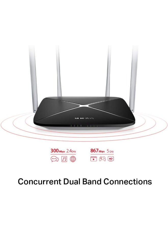 MERCUSYS AC1200 Dual-Band Wi-Fi Router
SPEED: 300 Mbps at 2.4 GHz + 867 Mbps at 5 GHz
SPEC: 4× Fixed External Antennas, 3× 10/100 Mbps LAN Ports, 1× 10/100 Mbps WAN Port
FEATURE: MERCUSYS APP, WPS/Reset Button, IPTV, IPv6, Parental Controls, Guest Network, Easy Installation, ISP Preset (Agile Config) Black - Image 4