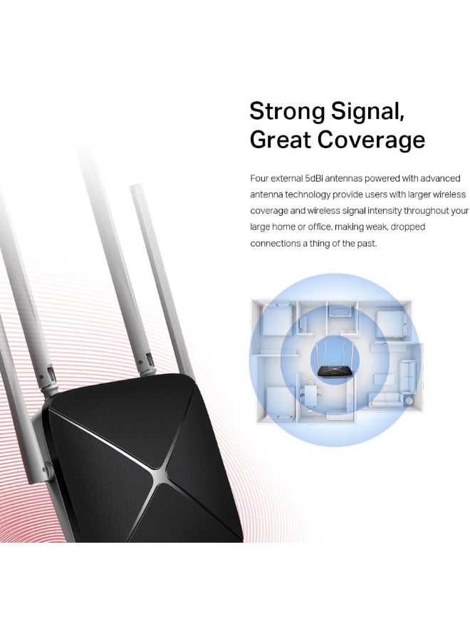 MERCUSYS AC1200 Dual-Band Wi-Fi Router
SPEED: 300 Mbps at 2.4 GHz + 867 Mbps at 5 GHz
SPEC: 4× Fixed External Antennas, 3× 10/100 Mbps LAN Ports, 1× 10/100 Mbps WAN Port
FEATURE: MERCUSYS APP, WPS/Reset Button, IPTV, IPv6, Parental Controls, Guest Network, Easy Installation, ISP Preset (Agile Config) Black - Image 5