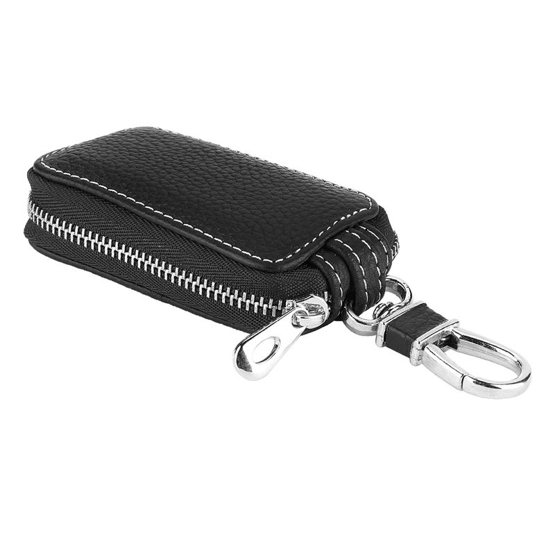 PU Leather Car Smart Key Keychain Holder Case Remote Key Fob Bag Black - Image 2