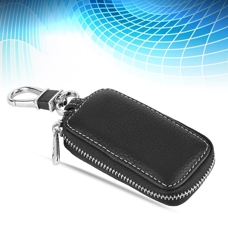 PU Leather Car Smart Key Keychain Holder Case Remote Key Fob Bag Black - Image 3