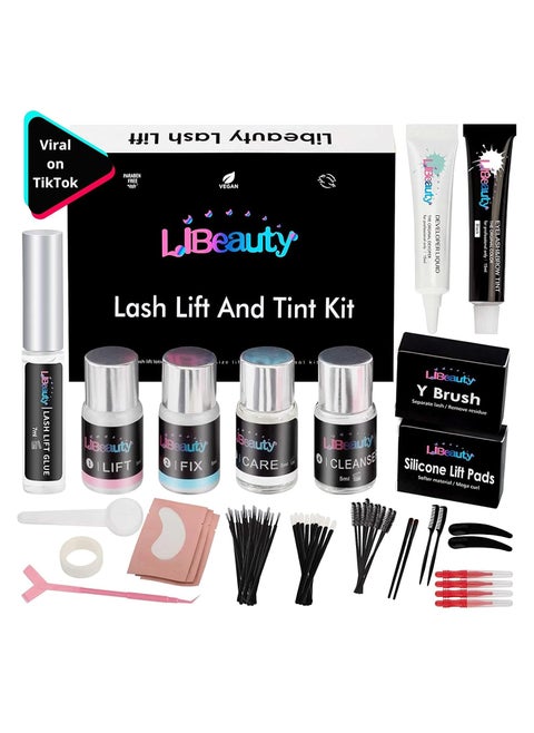 Libeauty Eyelash Lift and Color Kit Brow Lamination with Black Lash Perm Quick Lifting & Voluminous Coloring with Complete Tools DIY Use at Home & Salon Supplies
