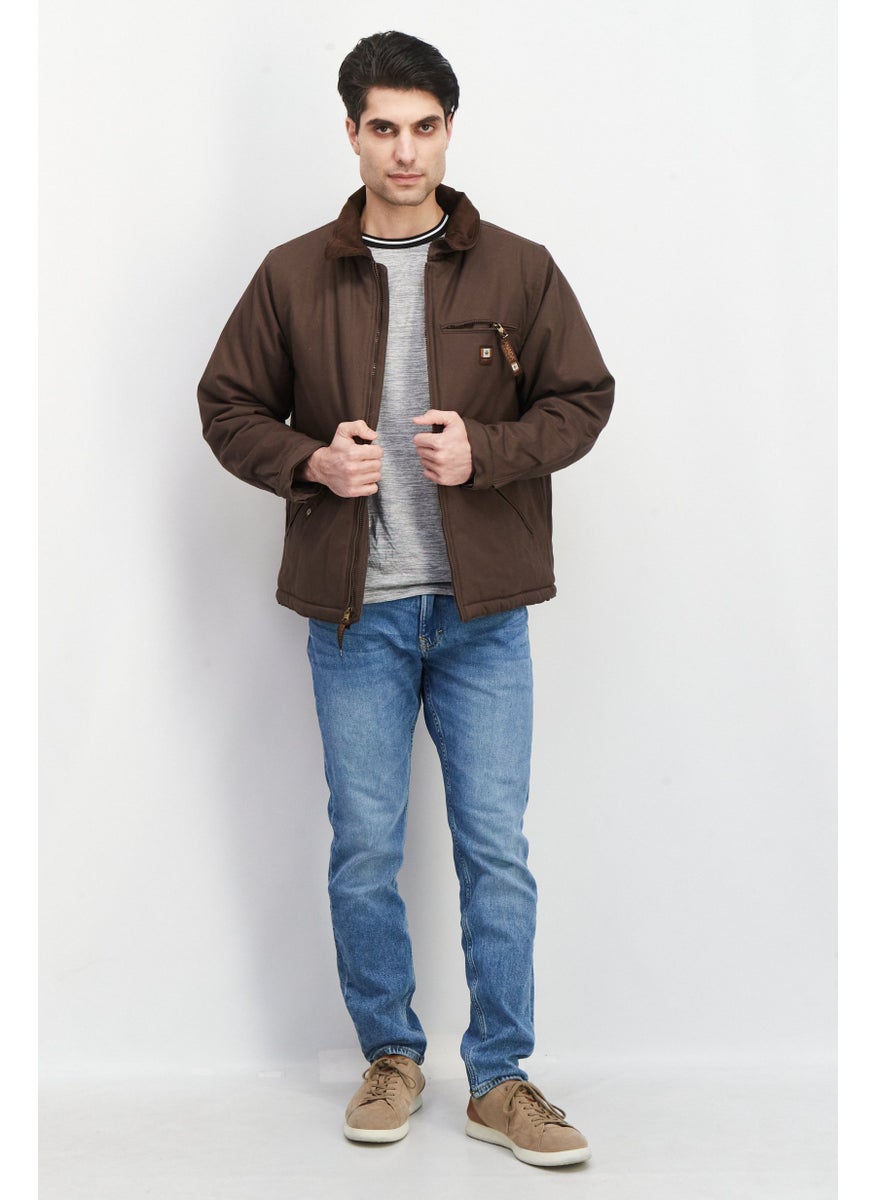 Canada Work Gear - Men Mock Neck Long Sleeves Solid Windbreaker Jacket, Dark Brown - Image 1