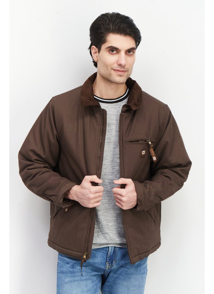 Canada Work Gear - Men Mock Neck Long Sleeves Solid Windbreaker Jacket, Dark Brown - Image 1