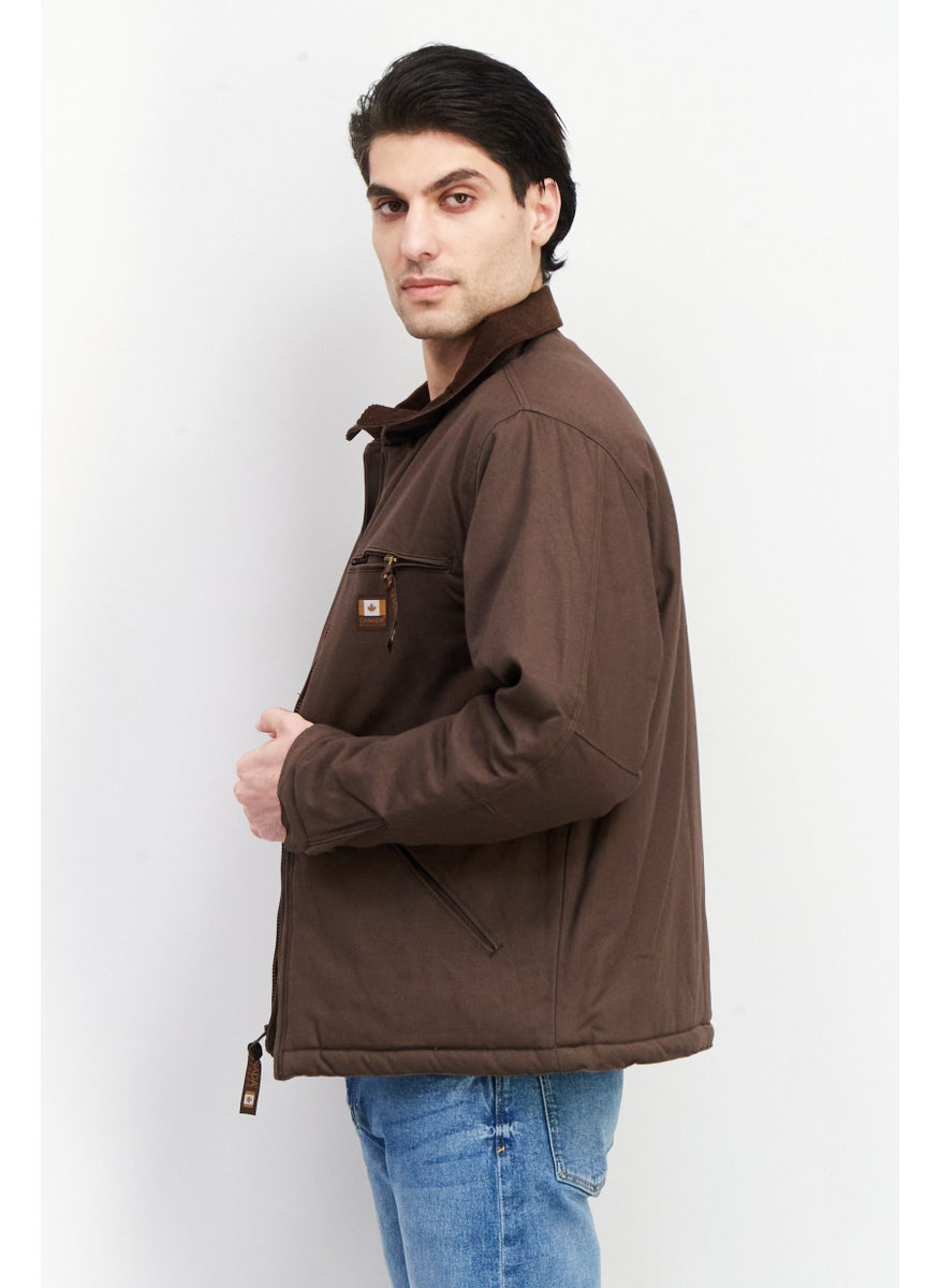 Canada Work Gear - Men Mock Neck Long Sleeves Solid Windbreaker Jacket, Dark Brown - Image 1