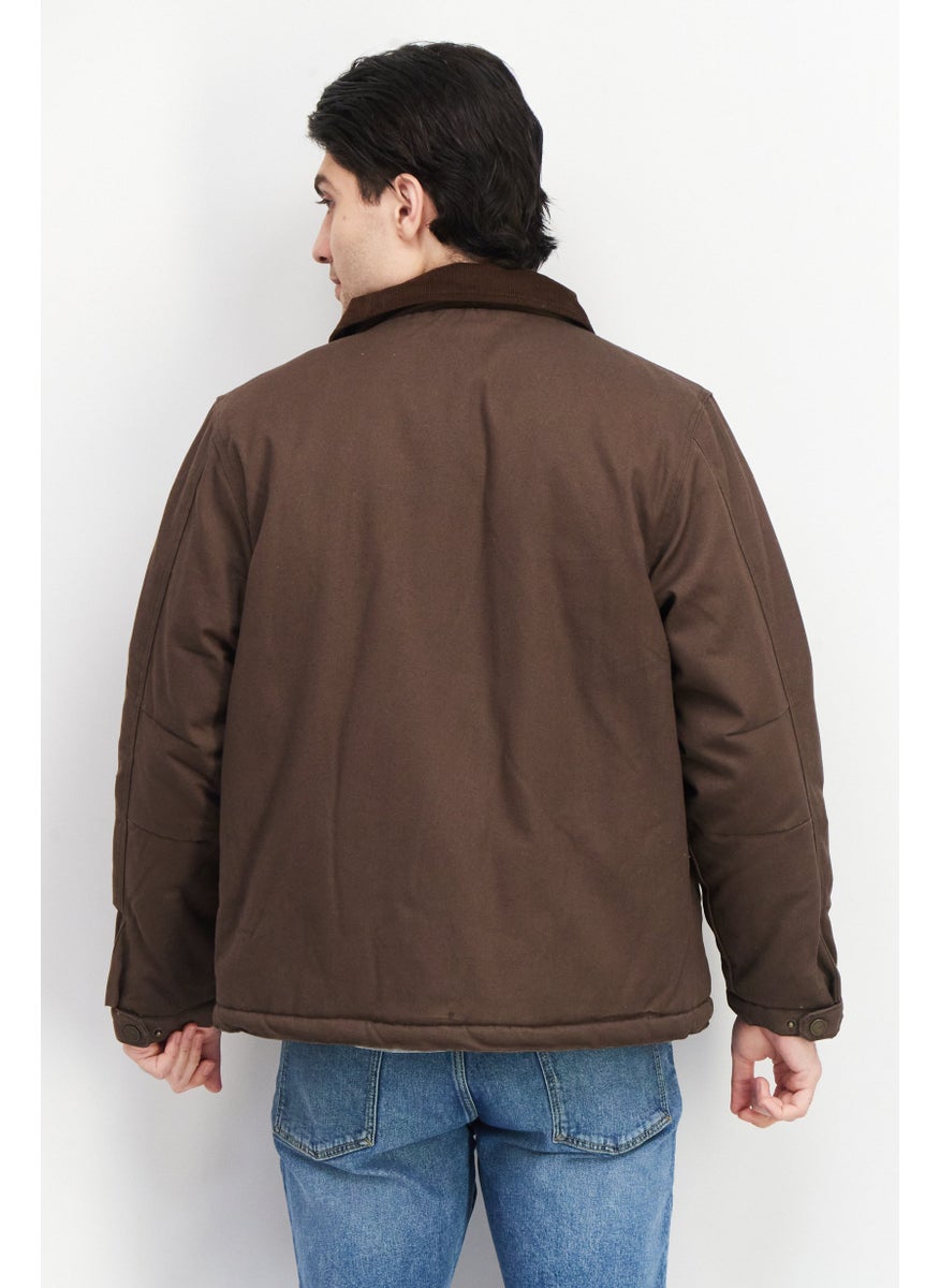 Canada Work Gear - Men Mock Neck Long Sleeves Solid Windbreaker Jacket, Dark Brown - Image 1