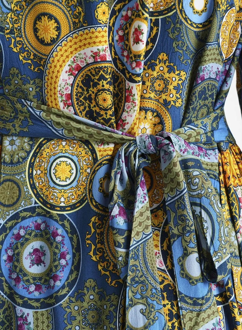 KASHKHA  Mustard Rangoli Printed Rayon Hand Work Jalabiya (VDK308) for Women | Best Price UAE