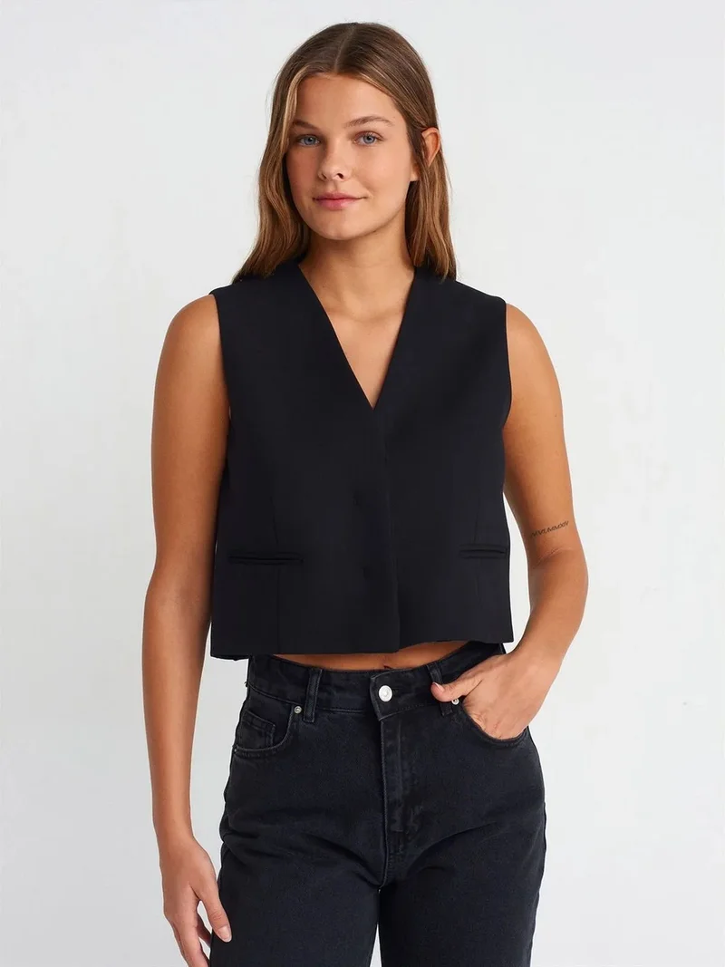 ديلفين Dilvin Women's Cropped Woven Waistcoat