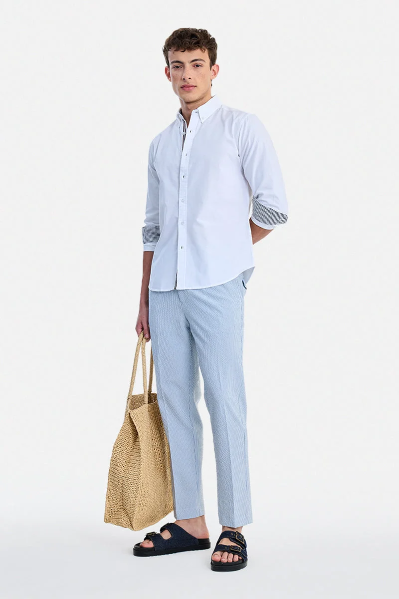 SNITCH Light Blue Light Blue Striped Relaxed Formal Trousers for Men | Best Price UAE