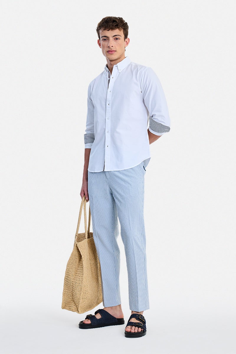 SNITCH Light Blue Striped Relaxed Formal Trousers - Image 3