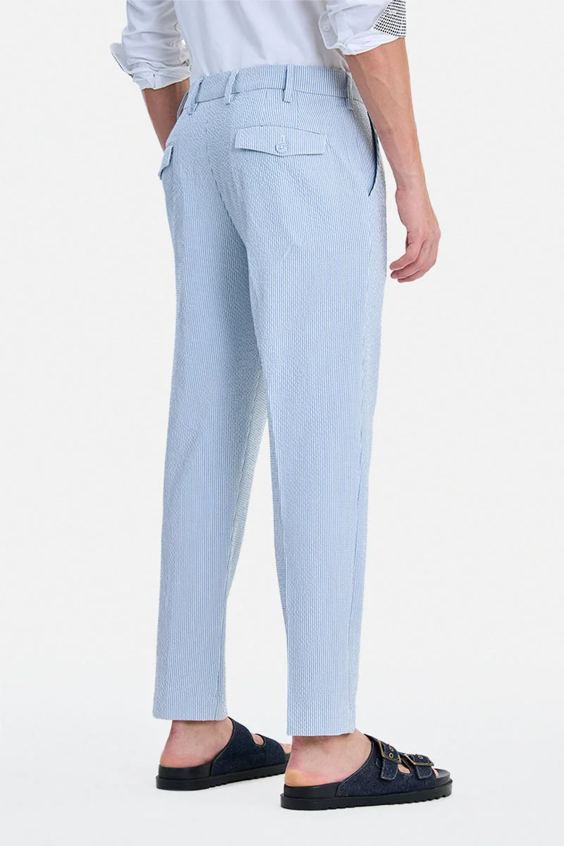SNITCH Light Blue Light Blue Striped Relaxed Formal Trousers for Men | Best Price UAE