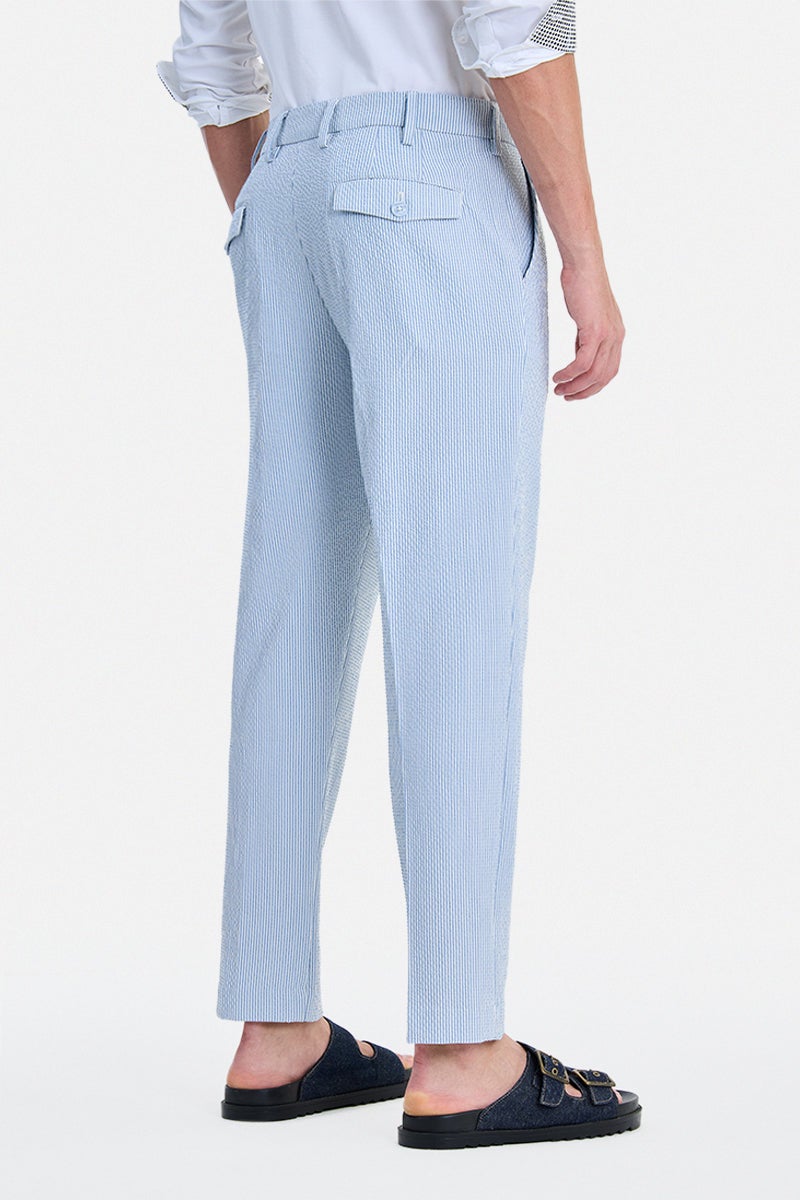 SNITCH Light Blue Striped Relaxed Formal Trousers - Image 5