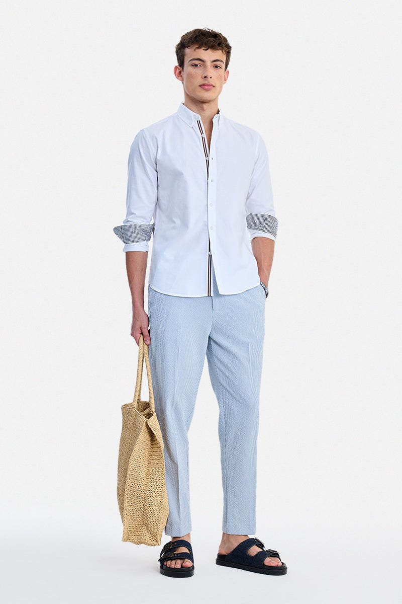SNITCH Light Blue Striped Relaxed Formal Trousers - Image 2