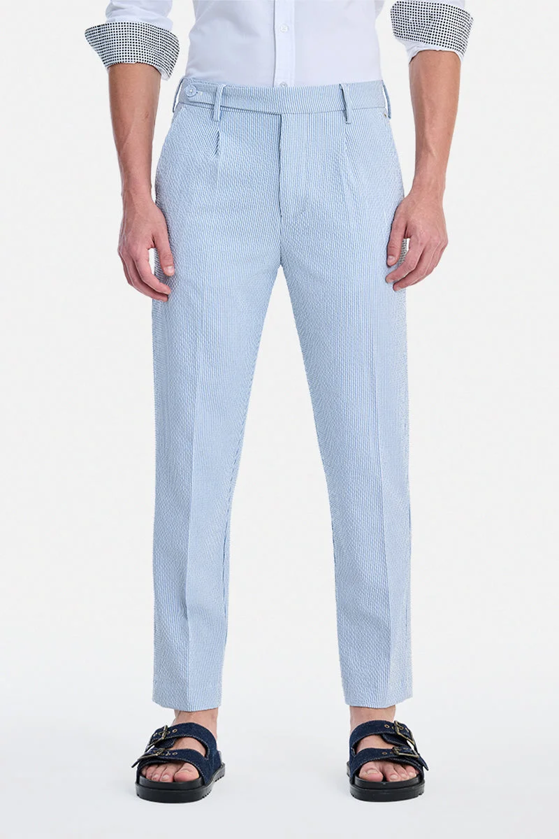 SNITCH Light Blue Light Blue Striped Relaxed Formal Trousers for Men | Best Price UAE