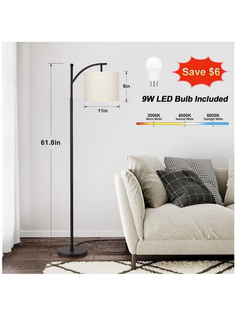 Floor Lamps for Living Room with 3 Color Temperatures, Standing Lamp Tall with Adjustable Linen Shade Black 61.8x11 inch