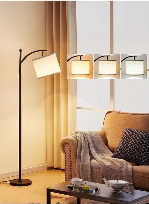 Floor Lamps for Living Room with 3 Color Temperatures, Standing Lamp Tall with Adjustable Linen Shade Black 61.8x11 inch
