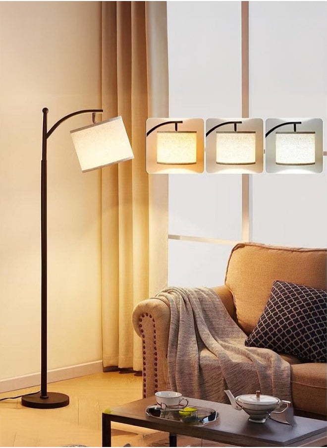 Floor Lamps for Living Room with 3 Color Temperatures, Standing Lamp Tall with Adjustable Linen Shade Black 61.8x11 inch