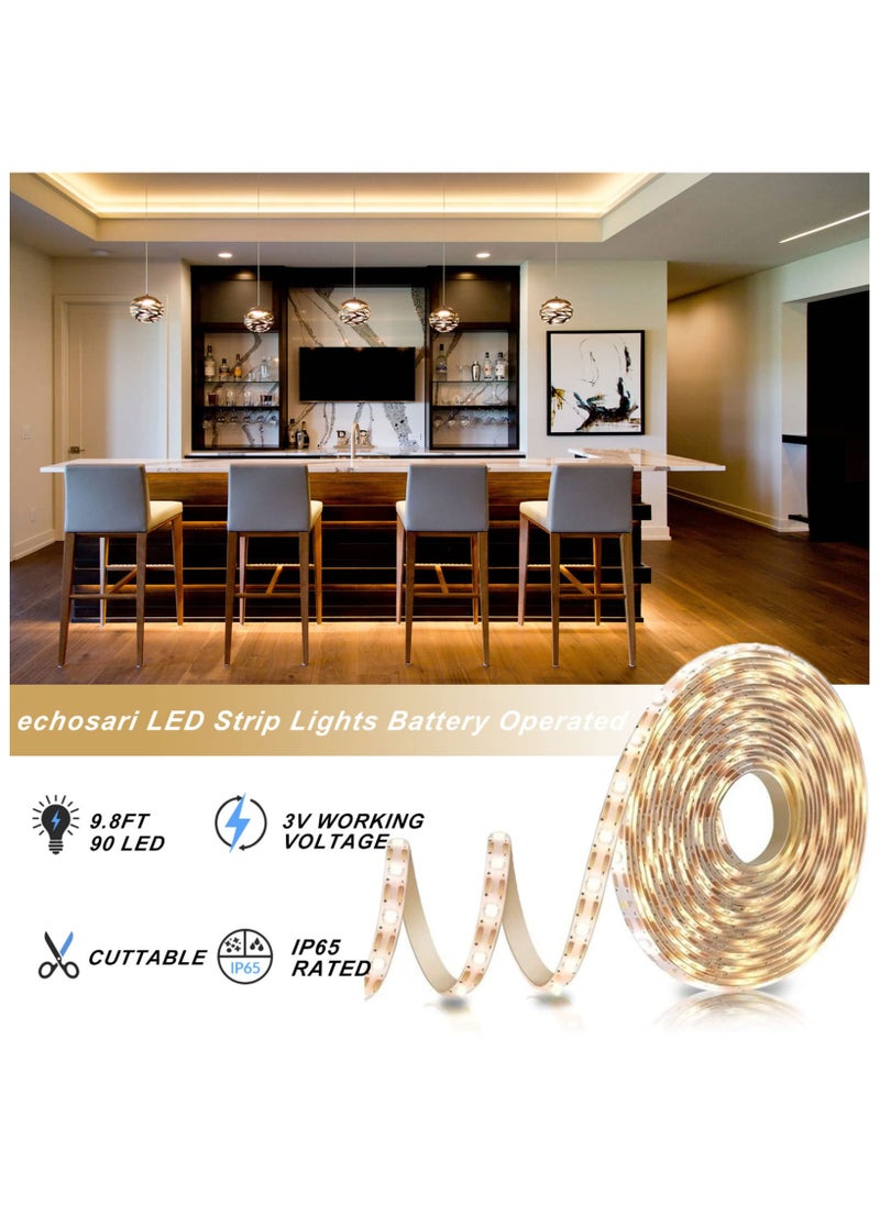sokany Battery Powered LED Strip Lights with Remote Warm White, Dimmable, Timer, Self-Adhesive, Cuttable, Waterproof, 3m 90led Strip Lights for Tv Kitchen Cupboard Bedroom Decor (Warm White)  - Image 5