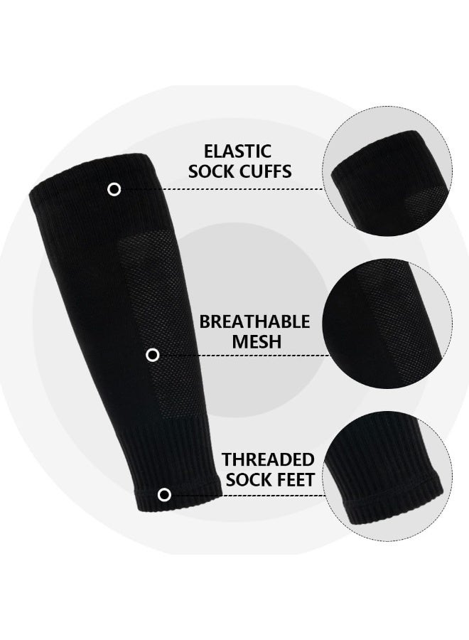 ALAMAREQ 1 Pair Grip Soccer Socks, 1 Pair Soccer Sleeve Socks with 1 Pack Shin Guards and 2 Shin Straps, Football Game Set 6 Pcs Black - Image 5