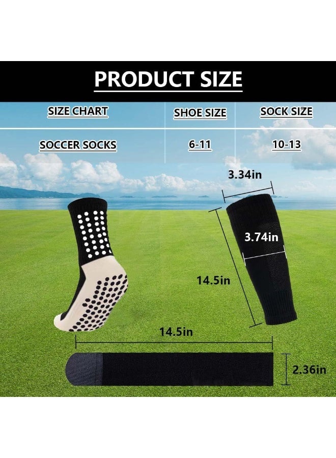 ALAMAREQ 1 Pair Grip Soccer Socks, 1 Pair Soccer Sleeve Socks with 1 Pack Shin Guards and 2 Shin Straps, Football Game Set 6 Pcs Black - Image 2