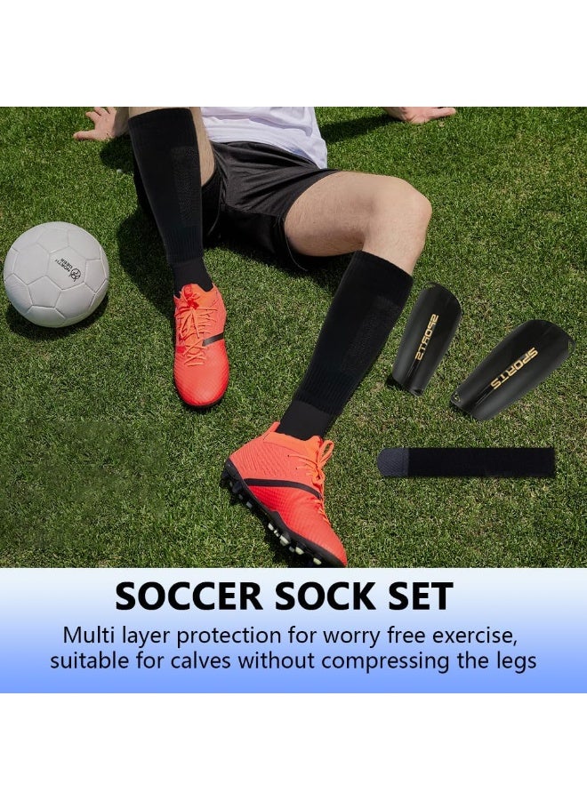 ALAMAREQ 1 Pair Grip Soccer Socks, 1 Pair Soccer Sleeve Socks with 1 Pack Shin Guards and 2 Shin Straps, Football Game Set 6 Pcs Black - Image 3