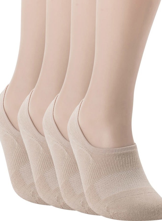 Pro Mountain No Show Socks Wide Toe Box For Health Bunion Unisex Size S to X-Large Cotton Cushion Footies, Beige 4 Pairs, S - Image 1