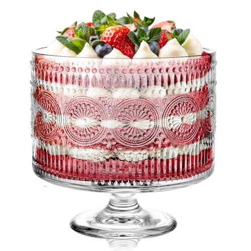 MOLIGOU Glass Trifle Bowl, 110 oz Trifle Bowl with Pedestal, Trifle Serving Dish for Layered Dessert, Fruit, Salad - Image 1