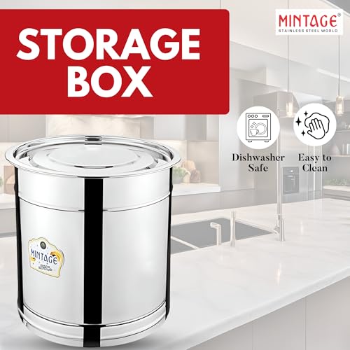 Mintage Pawali 7 Liters Stainless Steel lid Laser | Atta Drum 5kg | Water Storage Container | Rice Box Home Kitchen | Daal/Pulses Steel Dabba - Image 5