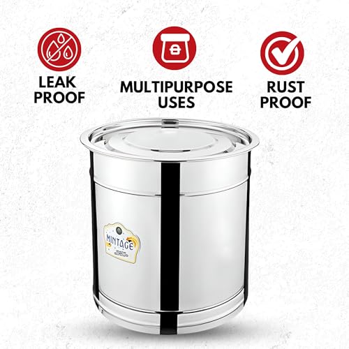 Mintage Pawali 7 Liters Stainless Steel lid Laser | Atta Drum 5kg | Water Storage Container | Rice Box Home Kitchen | Daal/Pulses Steel Dabba - Image 3