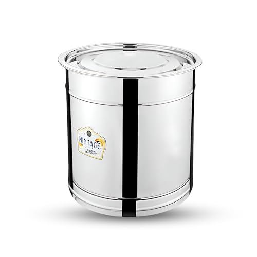 Mintage Pawali 7 Liters Stainless Steel lid Laser | Atta Drum 5kg | Water Storage Container | Rice Box Home Kitchen | Daal/Pulses Steel Dabba - Image 1