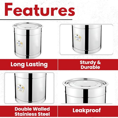 Mintage Pawali 7 Liters Stainless Steel lid Laser | Atta Drum 5kg | Water Storage Container | Rice Box Home Kitchen | Daal/Pulses Steel Dabba - Image 4