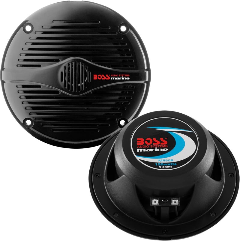 BOSS AUDIO SYSTEMS MR50B 5.25 inch Marine Stereo Boat Speakers - 150 Watts (pair), 2 Way, Full Range Audio, Tweeters, Coaxial, Weatherproof, Sold in Pairs - Image 1