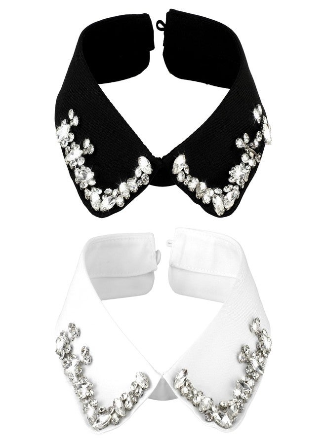 EupHHonycs 2 PCS Rhinestone Fake Collar Faux Collar Women Detachable Fake Collar Dickey Collar Shirt Collar Inserts for Women Faux Collar Shirt Fake Collar Womens White Black Classic Style Collar - Image 1