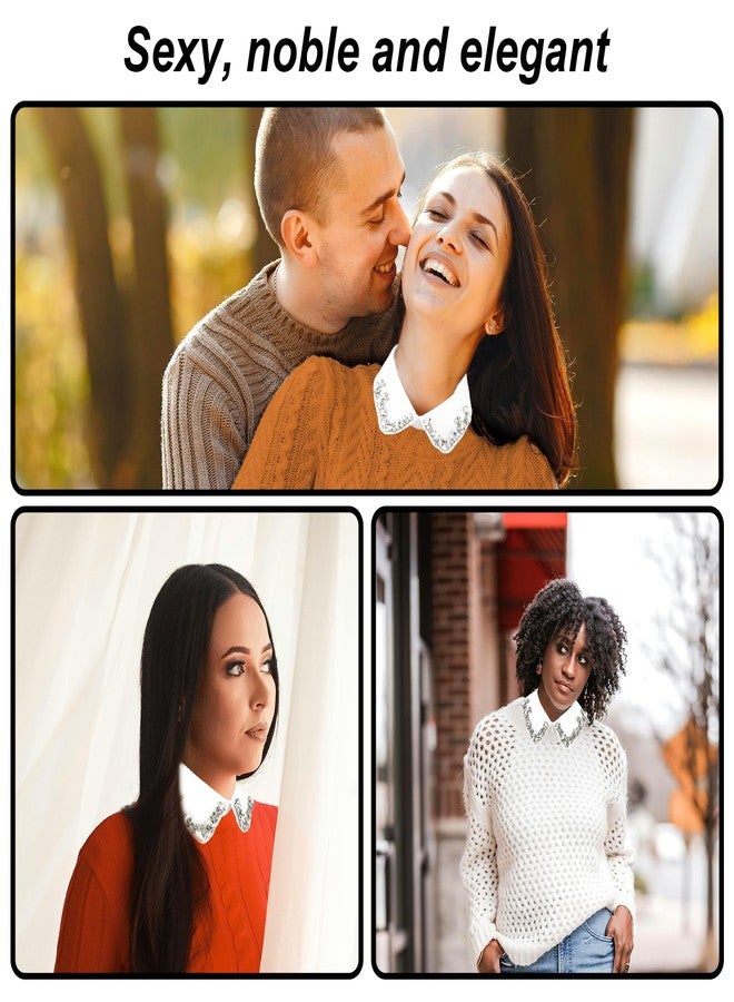 EupHHonycs 2 PCS Rhinestone Fake Collar Faux Collar Women Detachable Fake Collar Dickey Collar Shirt Collar Inserts for Women Faux Collar Shirt Fake Collar Womens White Black Classic Style Collar - Image 5